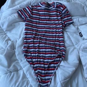red/white/blue/black body suit